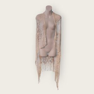 NWT Ivory Lace Vest with Fringe~ OS